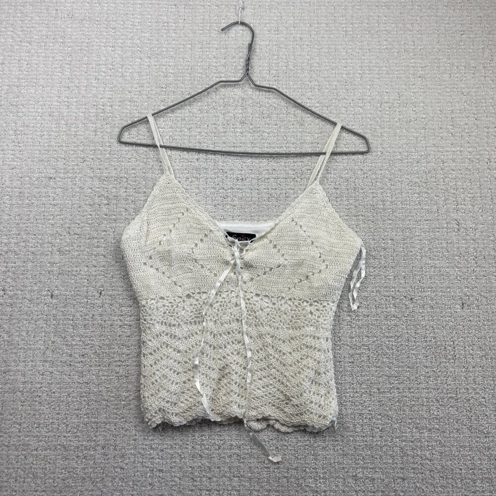 Y2K Spicy Top Womens Size L Corchet lace Boho Romantic Cottagecore Off-White